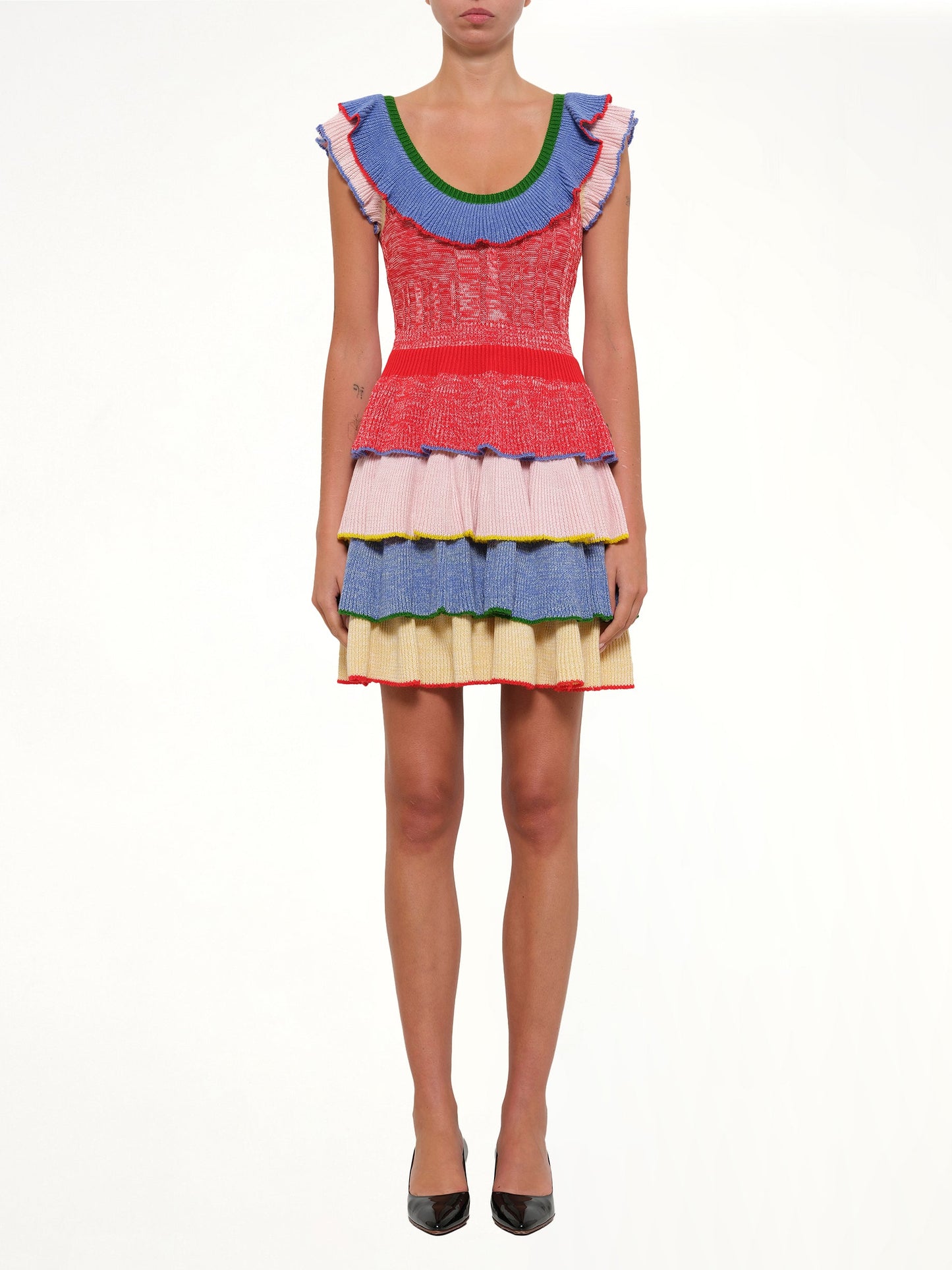 ALEXANDER MCQUEEN Multicolor Knit Mini Dress (Red)