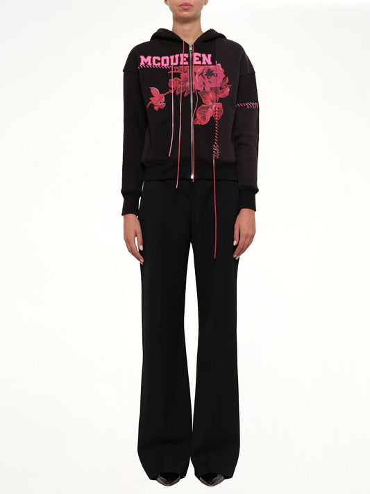 ALEXANDER MCQUEEN Rose Print Hoodies (Black)
