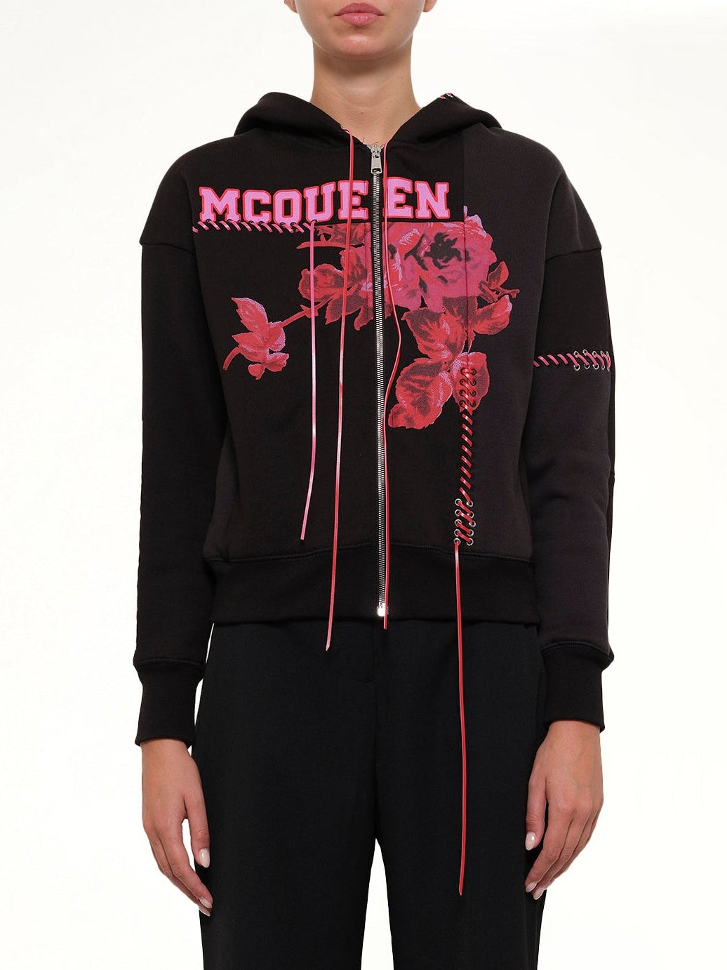 Image of Others. Productname: Rose Print Hoodies in Black colour by brand - ALEXANDER MCQUEEN