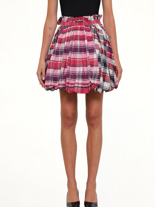 Image of a model wearing Skirts. Productname: Amq Country Mini Skirt in Red colour by brand - ALEXANDER MCQUEEN