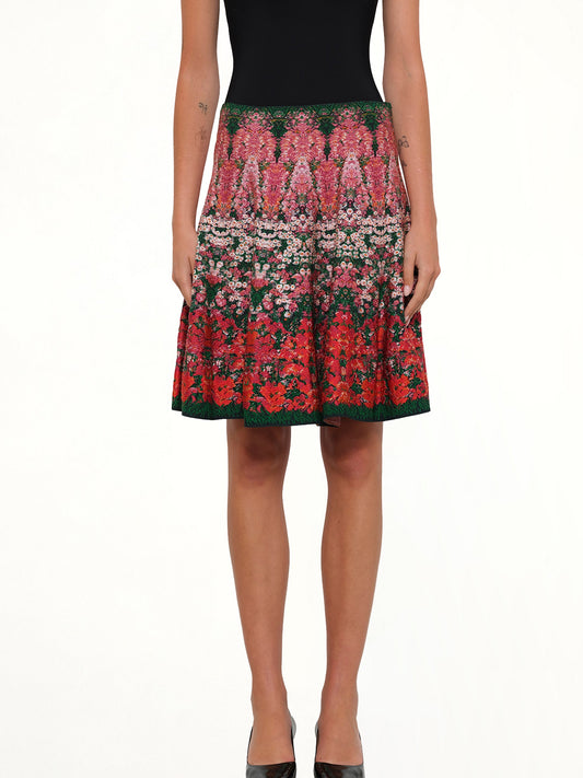 Image of a model wearing Skirts. Productname: Amq Flower Jacq Mini Skirt in Multicolour colour by brand - ALEXANDER MCQUEEN