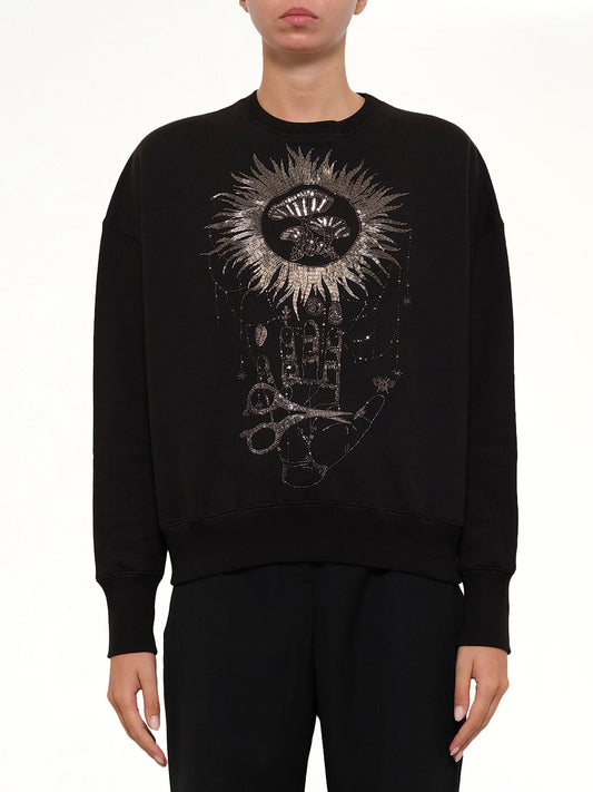 Image of a model wearing Outerwear. Productname: Alexander Mcqueen Sweatshirt 493302 Qjz40 0901 in Black colour by brand - ALEXANDER MCQUEEN