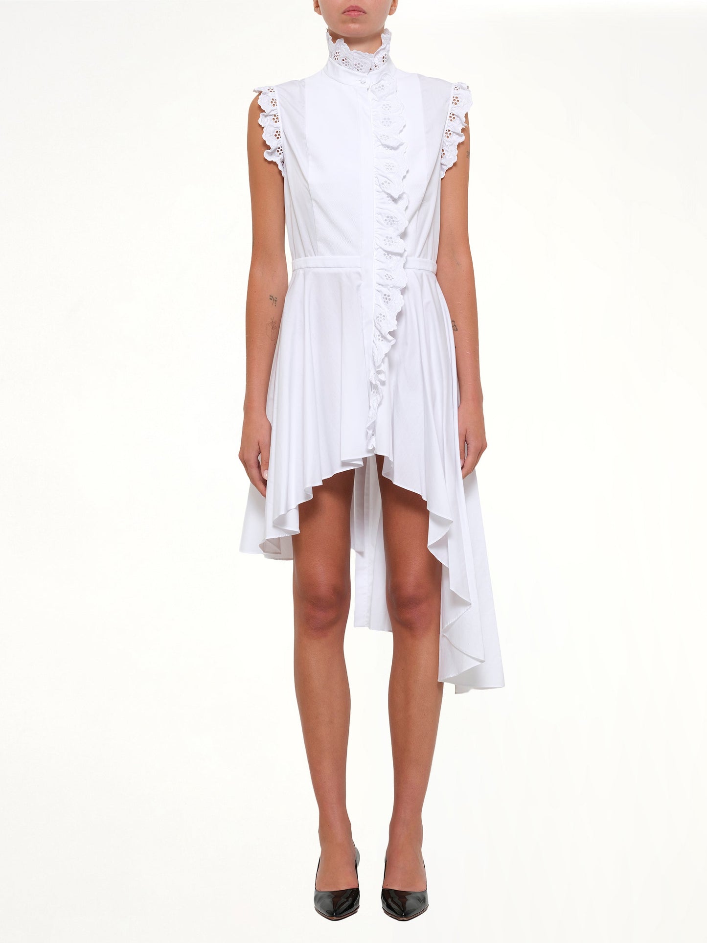 ALEXANDER MCQUEEN Sleeveless Ruffle Dress (White)