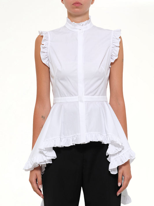 Image of Dresses. Productname: Sleeveless Peplum Shirt in White colour by brand - ALEXANDER MCQUEEN