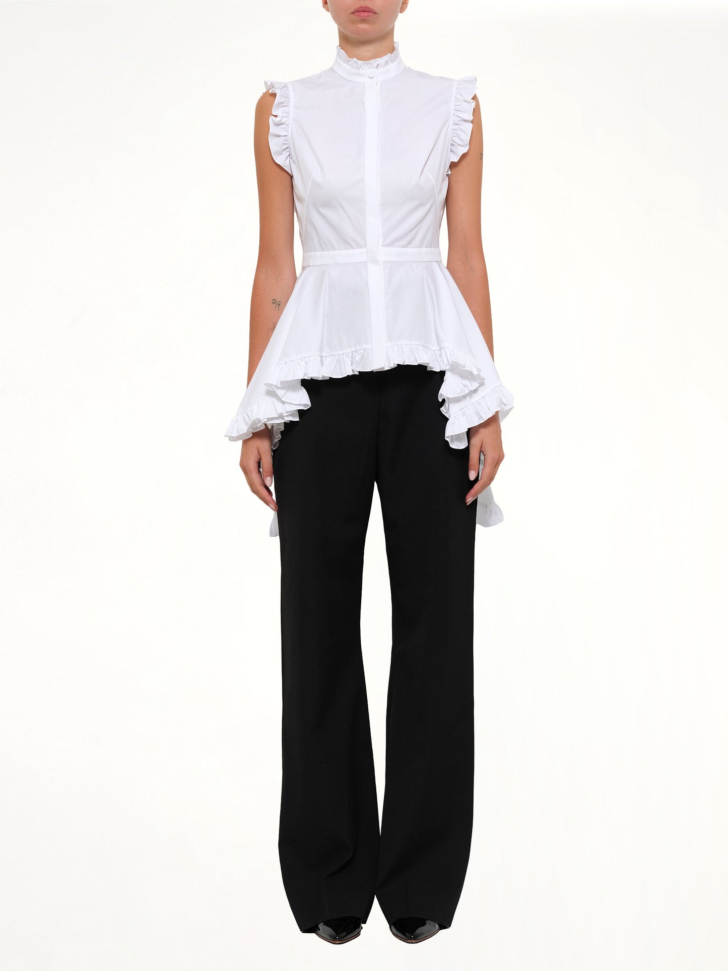 ALEXANDER MCQUEEN Sleeveless Peplum Shirt (White)