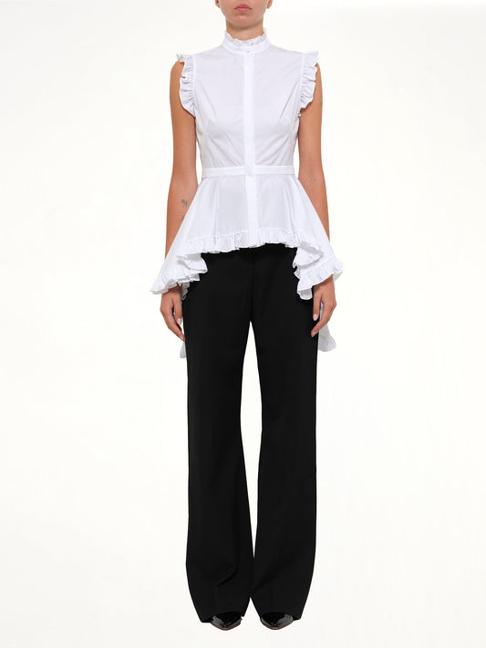 ALEXANDER MCQUEEN Sleeveless Peplum Shirt (White)