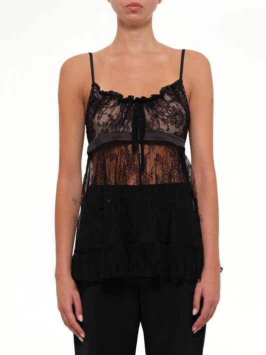 Image of Blouses. Productname: Lace Tie Camisole in Black colour by brand - ALEXANDER MCQUEEN