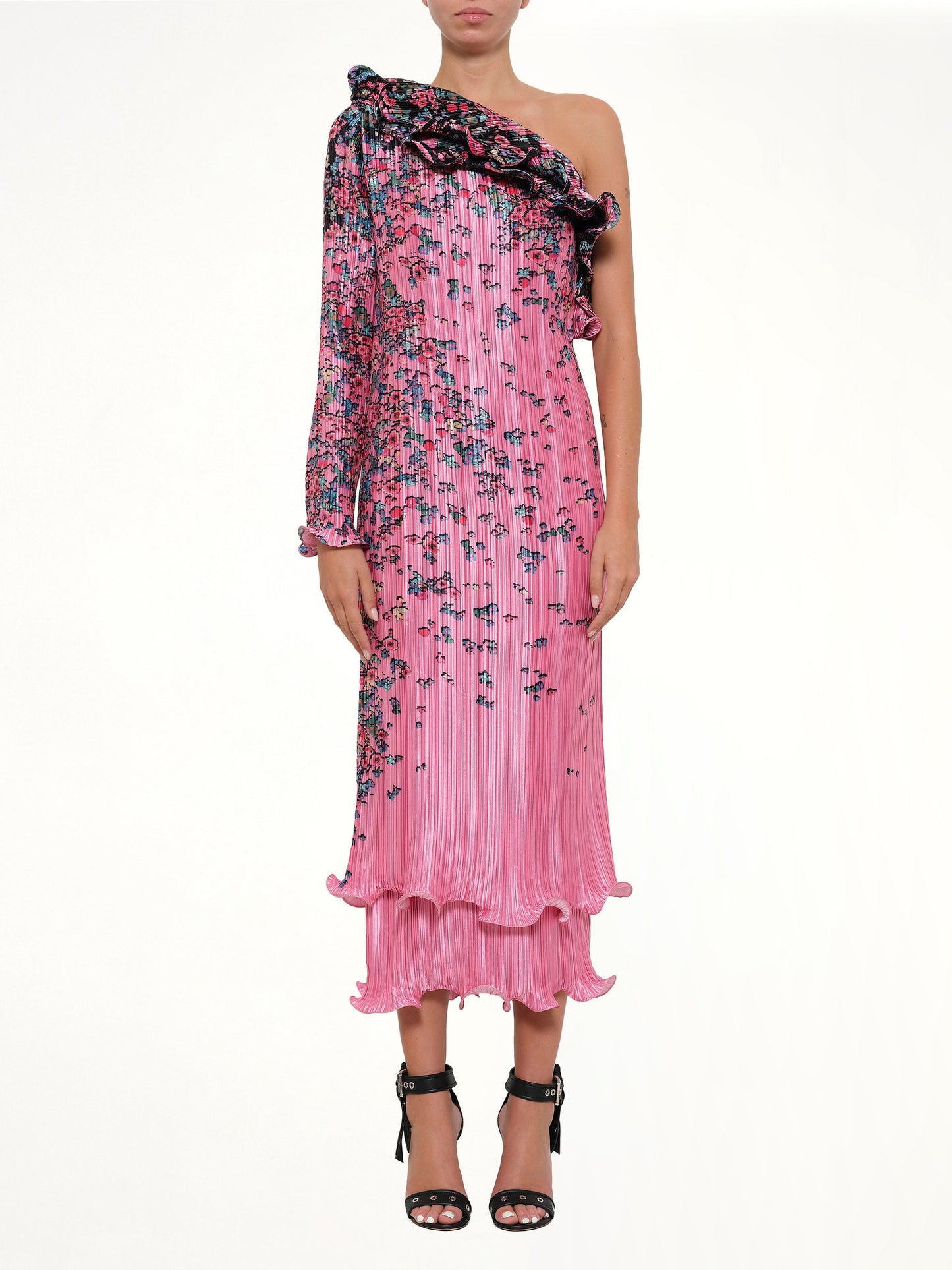 GIVENCHY Asymmetric Pleated Dress (Pink)