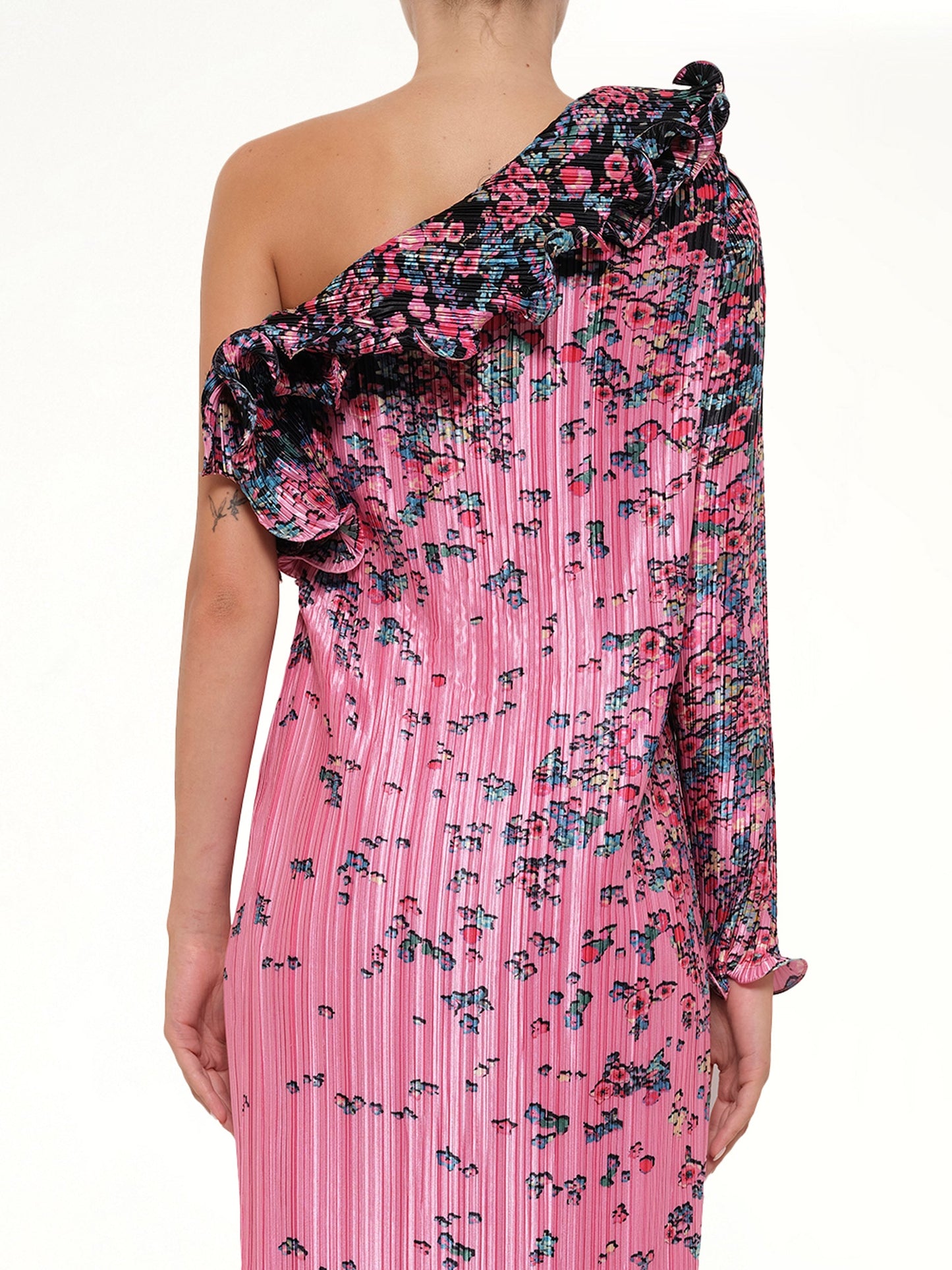 GIVENCHY Asymmetric Pleated Dress (Pink)