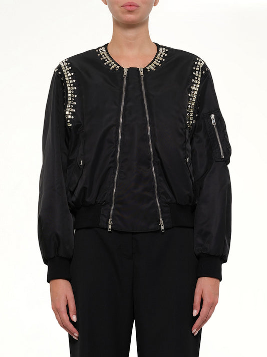 Image of Coats & Jackets. Productname: Rhinestone Embroideredellished Bomber Jacket in Black colour by brand - GIVENCHY