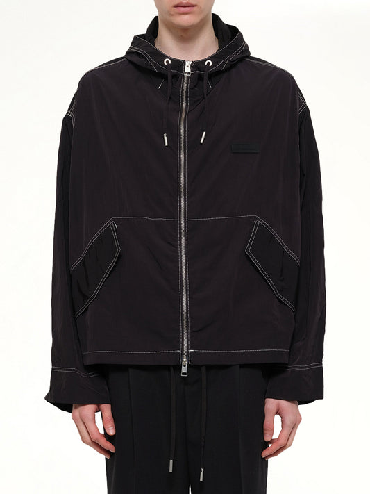 Image of Coats & Jackets. Product name - Crinkle Nylon Zipped Jacket in Black colour by brand - AMI PARIS