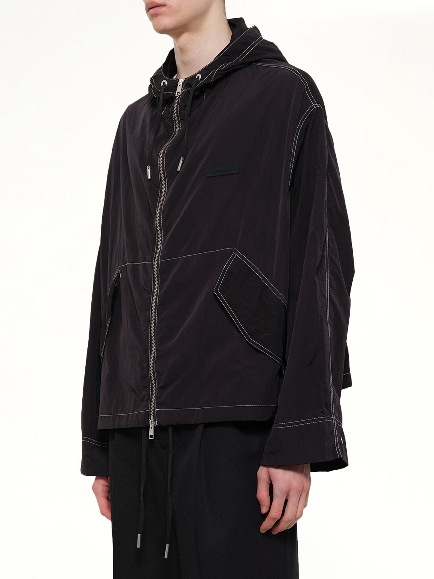 AMI PARIS Crinkle Nylon Zipped Jacket (Black)
