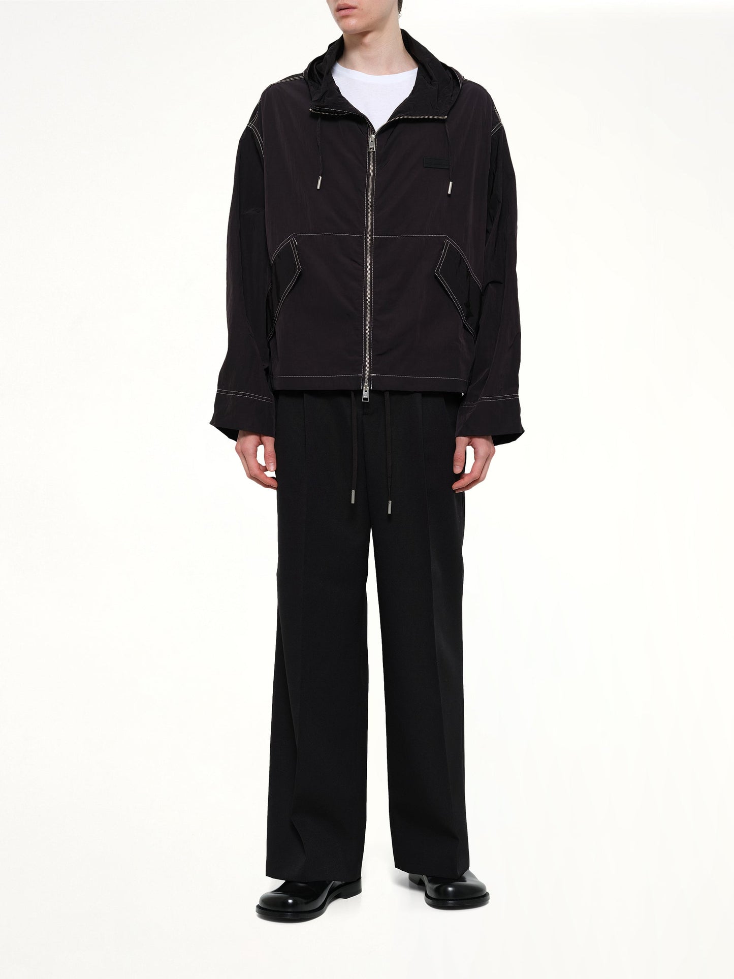 AMI PARIS Crinkle Nylon Zipped Jacket (Black)