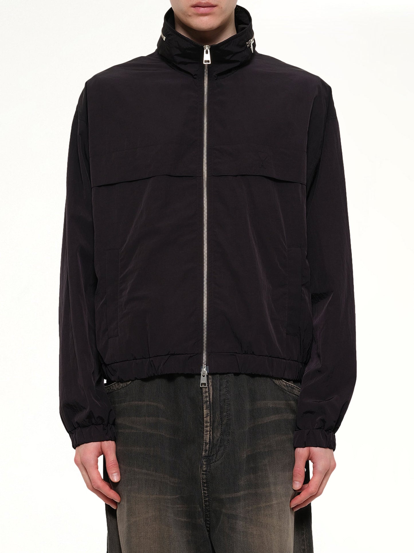 Image of Coats & Jackets. Product name - Windbreaker with Embossed ADC in Black colour by brand - AMI PARIS