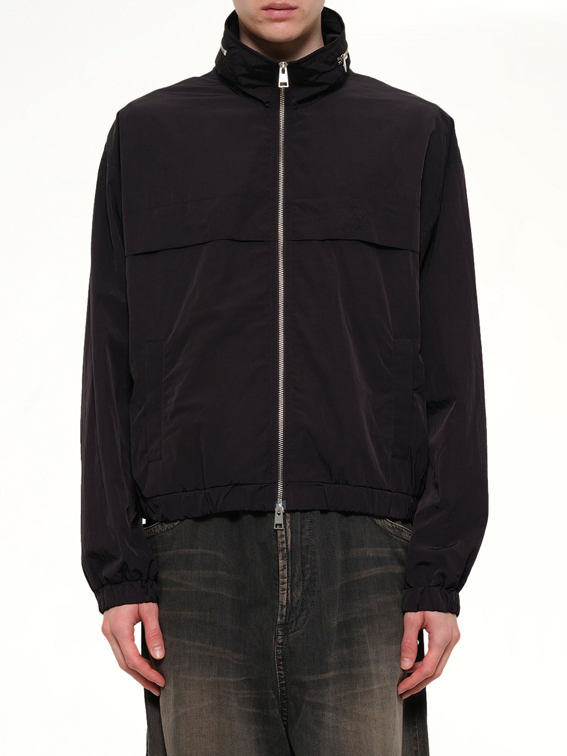 Image of Coats & Jackets. Product name - Windbreaker with Embossed ADC in Black colour by brand - AMI PARIS