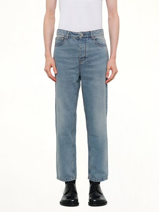 Image of Jeans. Product name - Tapered Fit Jeans in Blue colour by brand - AMI PARIS