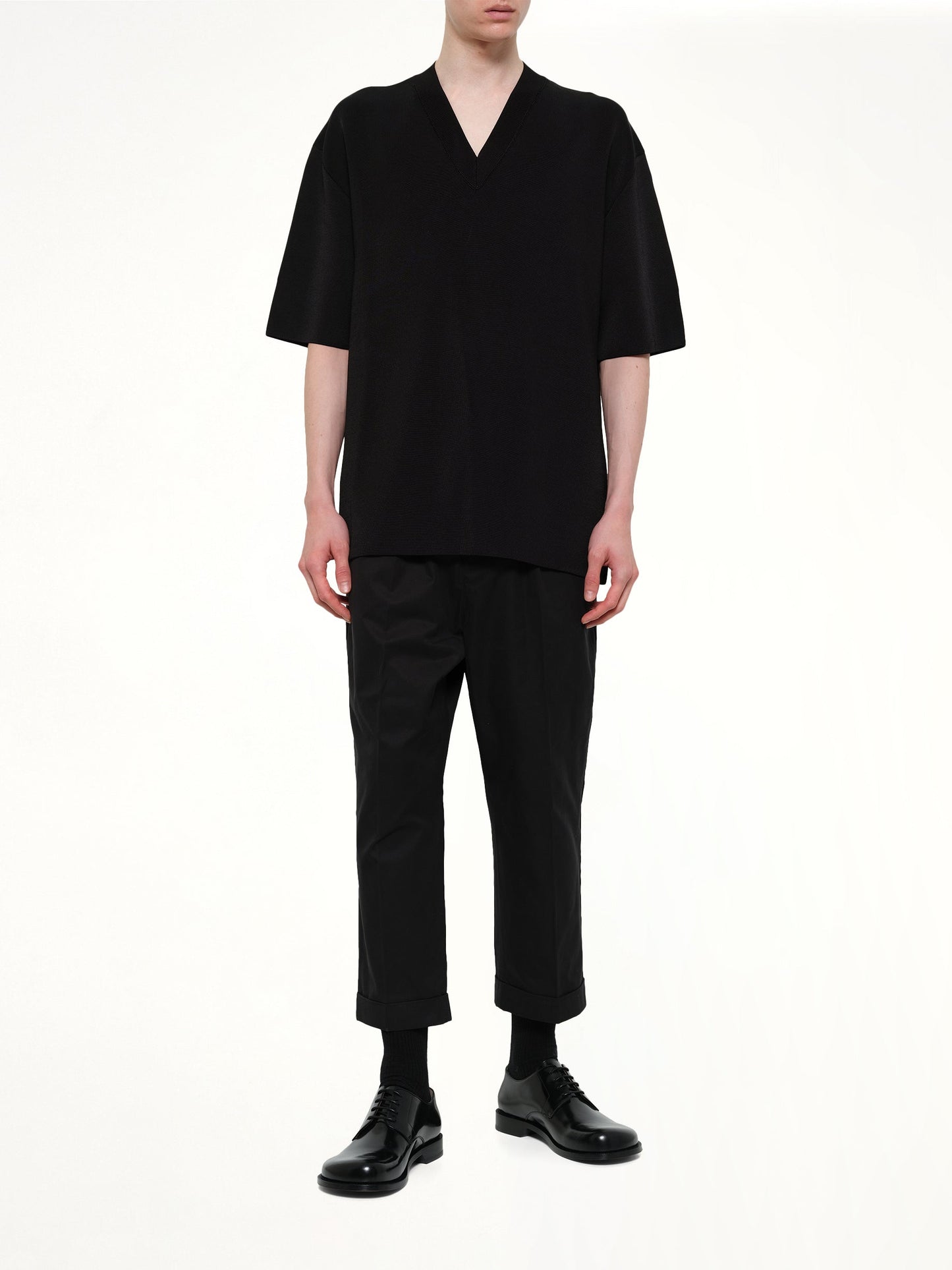 AMI PARIS Short Sleeve V-Neck Sweater (Black)