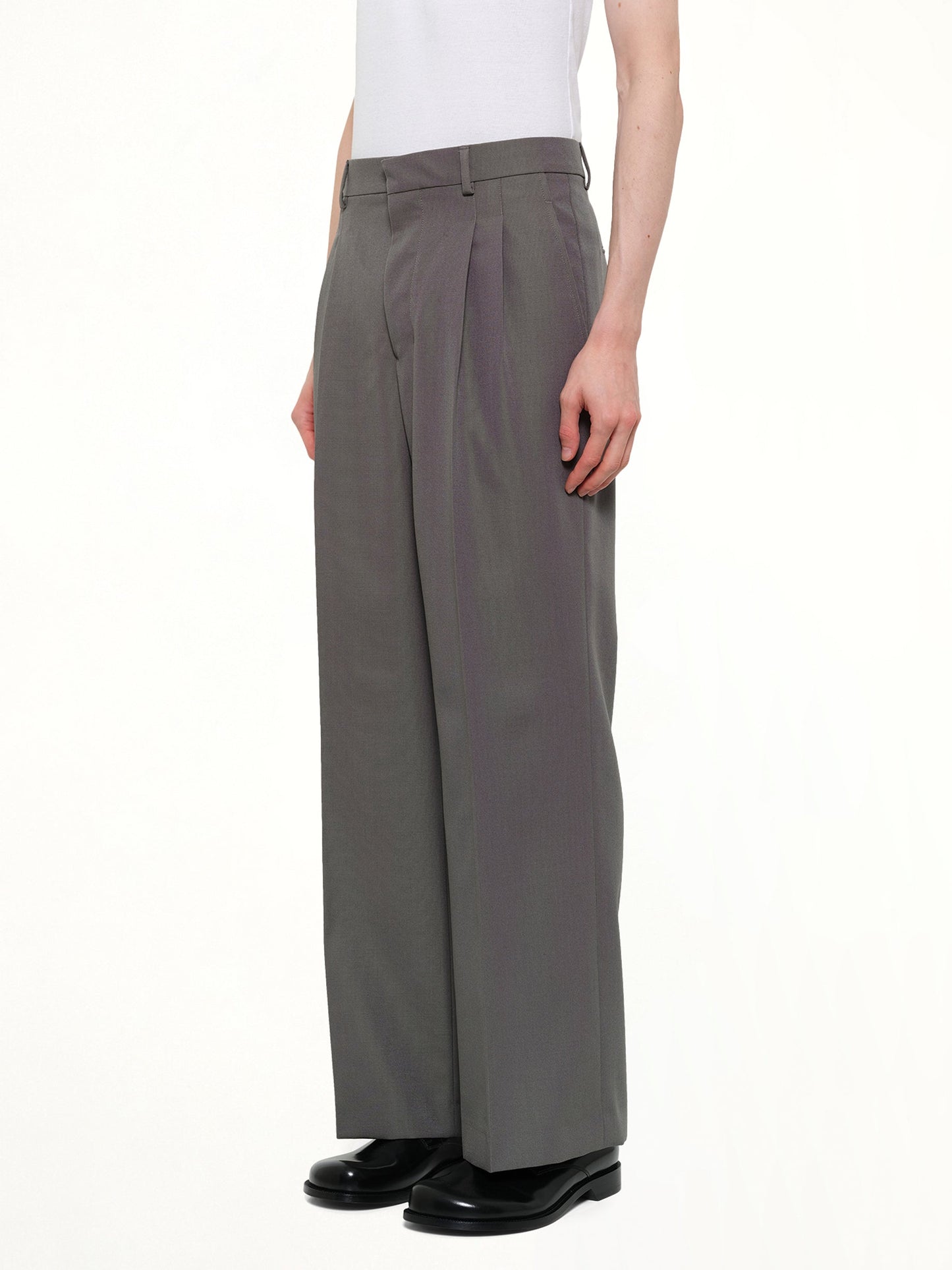 AMI PARIS Low Waist Wide Trouser (Grey)