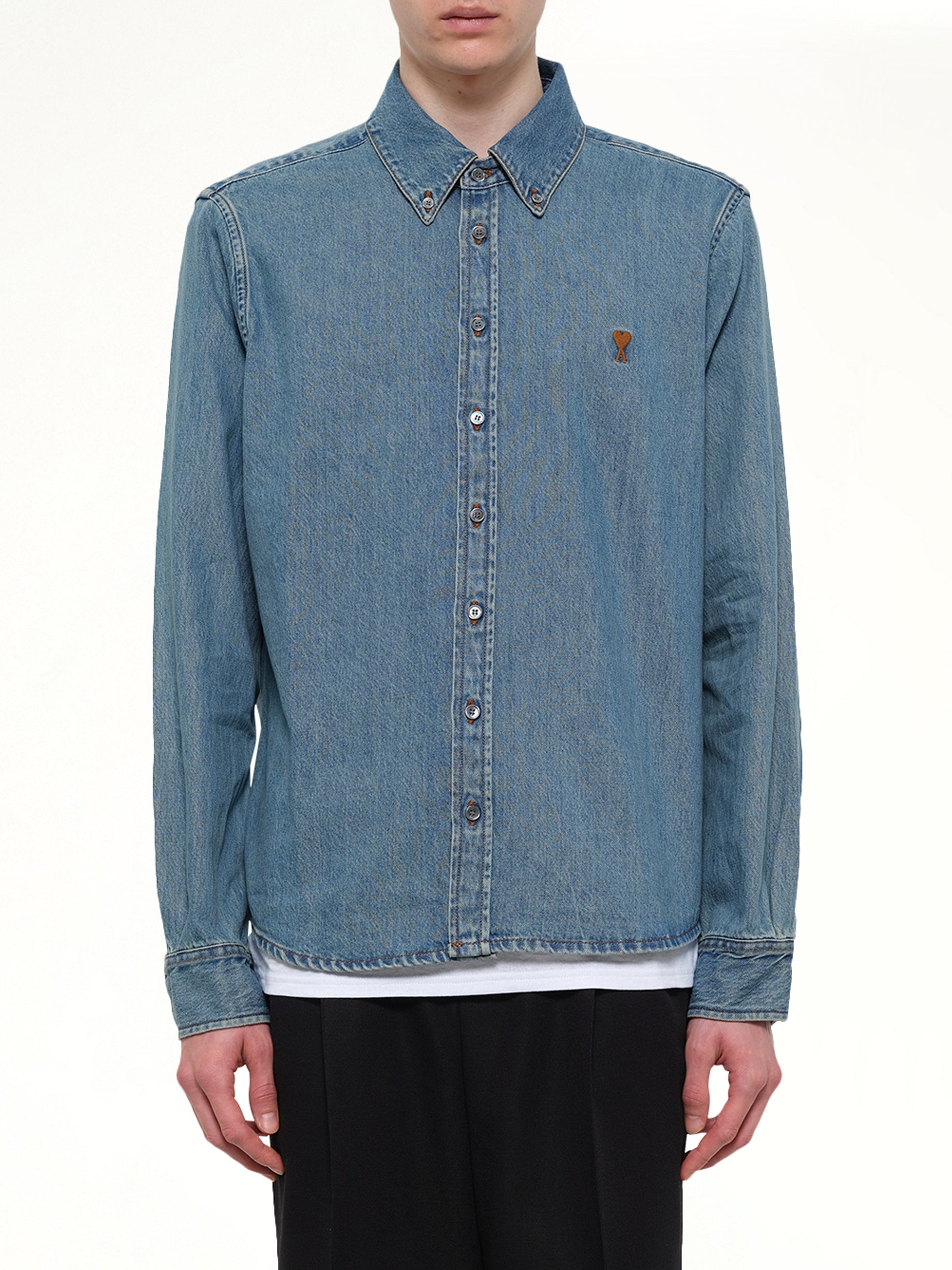 Image of Shirts. Product name - Contrasted Ami De Coeur Shirt in Blue colour by brand - AMI PARIS