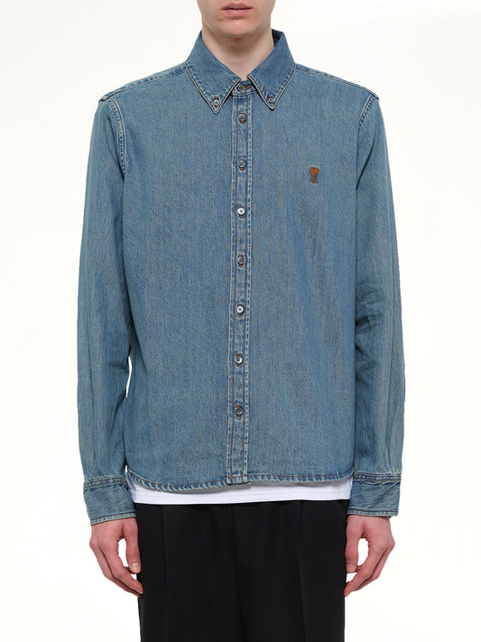 Image of Shirts. Product name - Contrasted Ami De Coeur Shirt in Blue colour by brand - AMI PARIS
