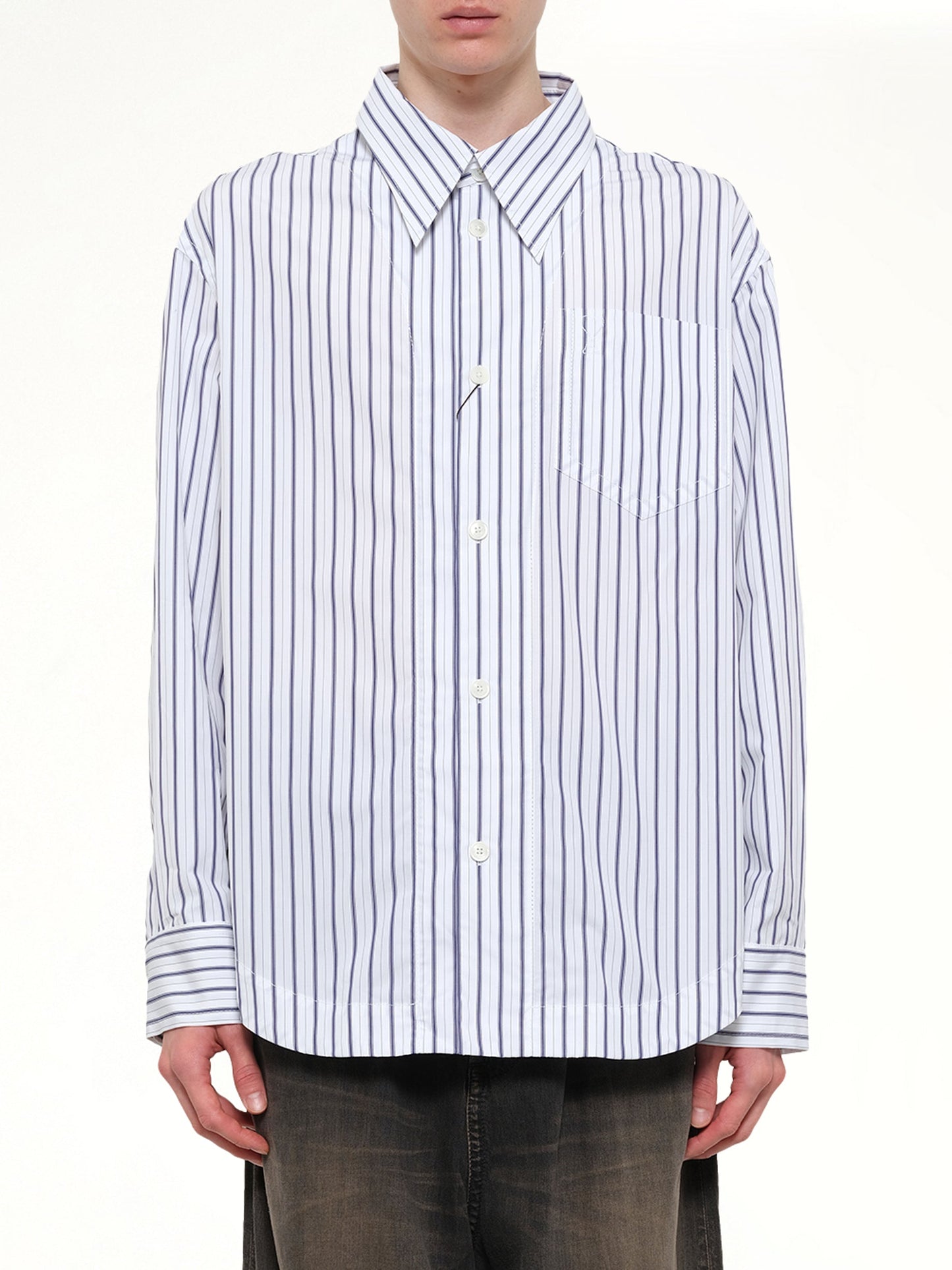 Image of Shirts. Product name - Embossed ADC Stripe Shirt in White colour by brand - AMI PARIS