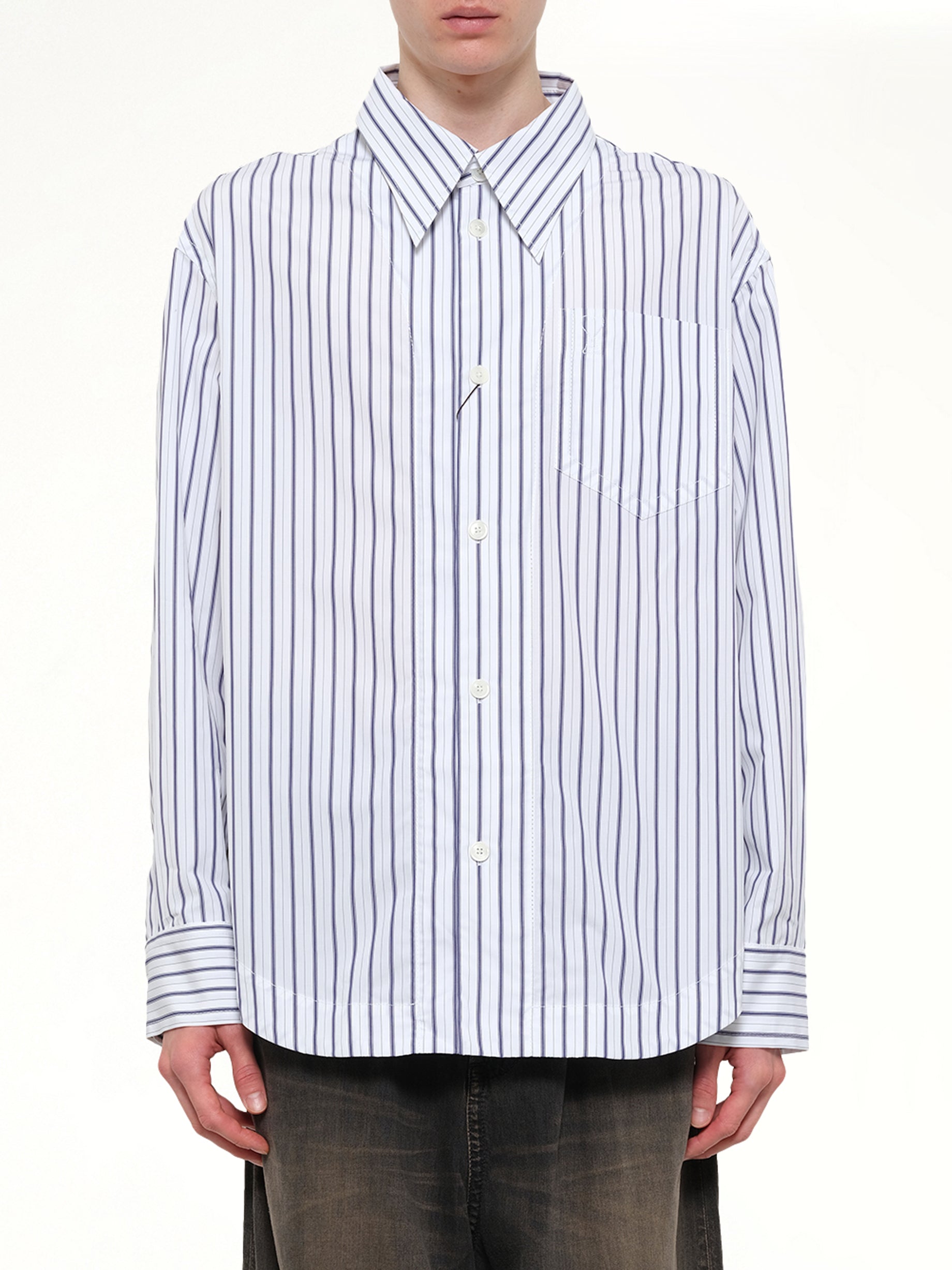 Image of Shirts. Product name - Embossed ADC Stripe Shirt in White colour by brand - AMI PARIS