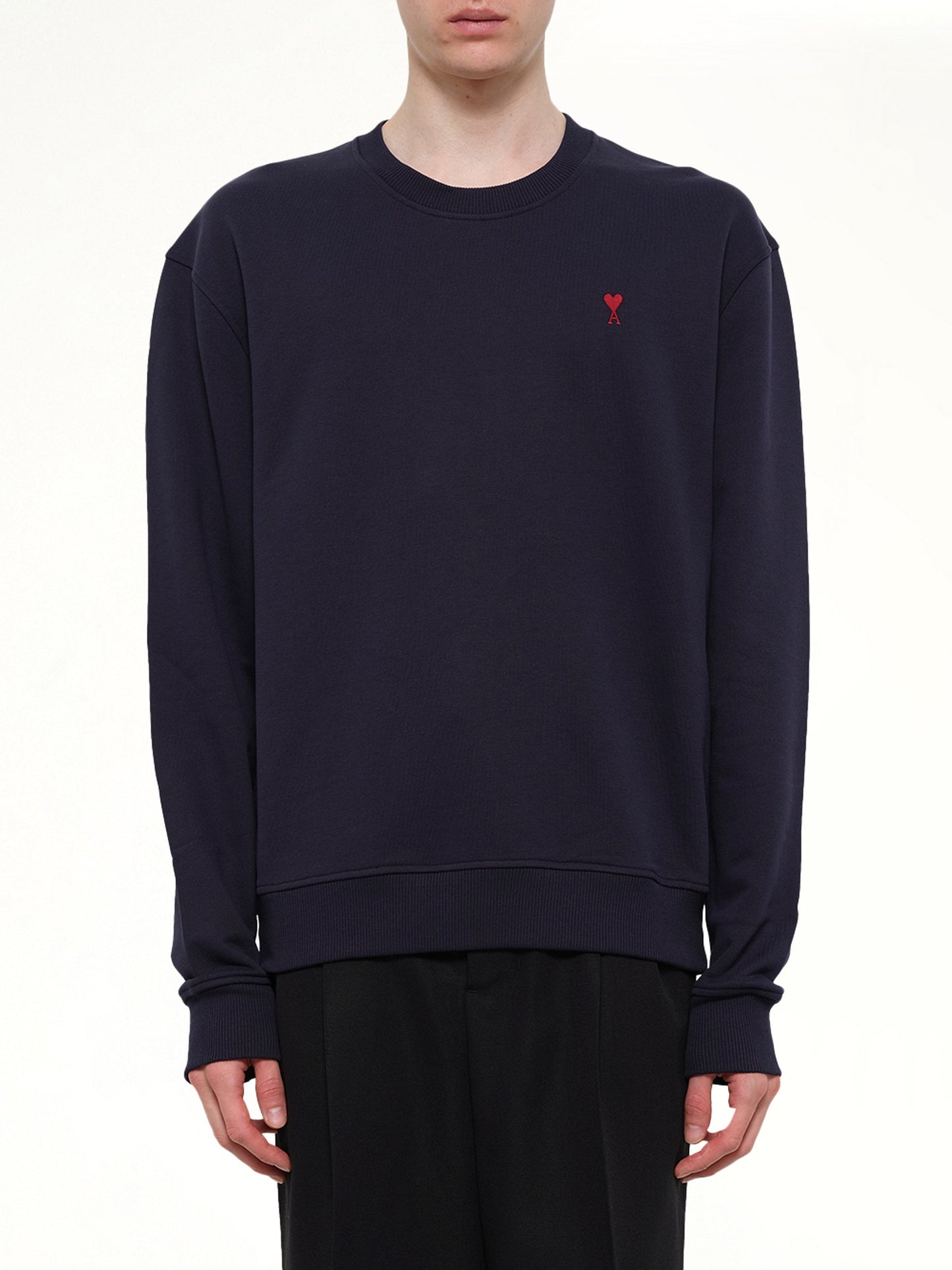Image of a model wearing Outerwear. Product name - Red Ami De Coeur Sweatshirt in Navy colour by brand - AMI PARIS