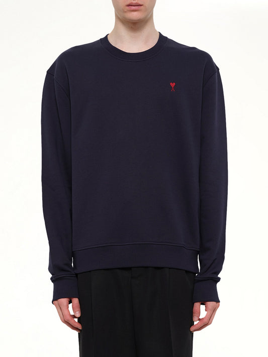 Image of a model wearing Outerwear. Product name - Red Ami De Coeur Sweatshirt in Navy colour by brand - AMI PARIS