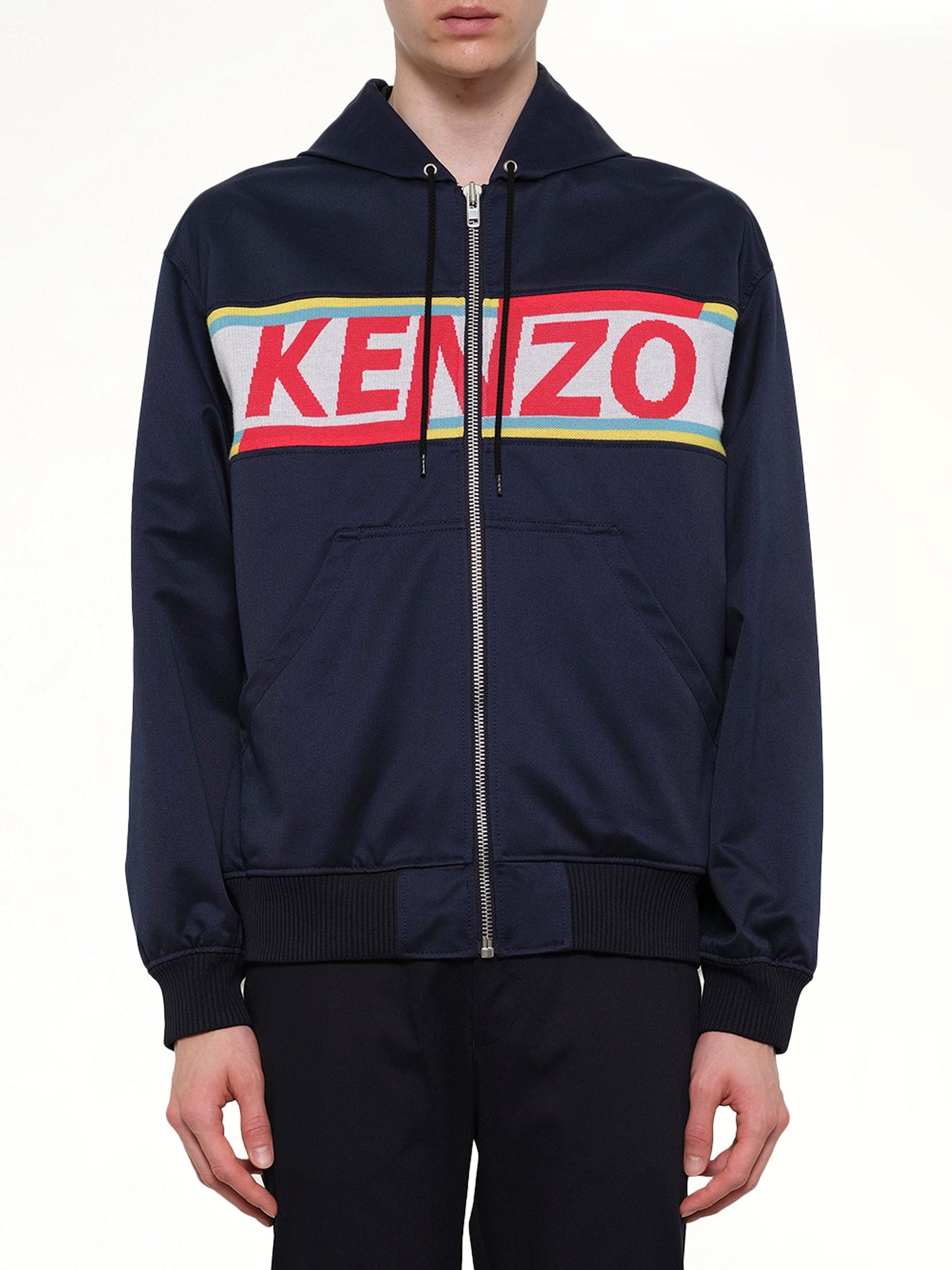 Image of Coats & Jackets. Product name - Hyper Logo Jacket in Navy colour by brand - KENZO