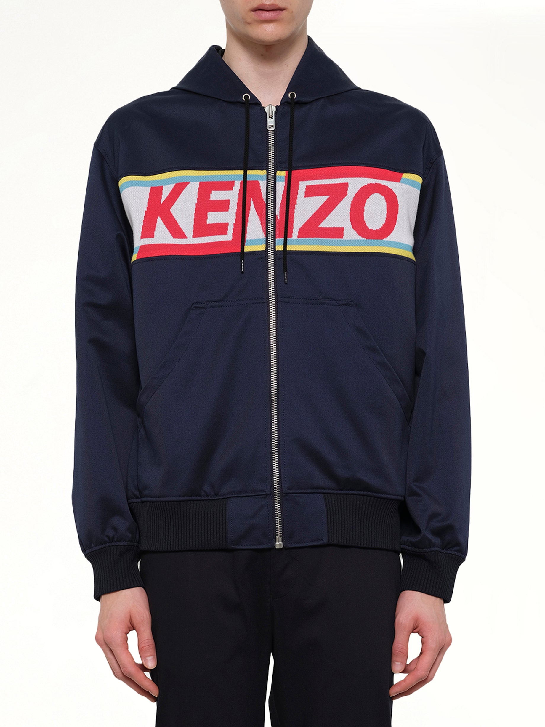 Image of Coats & Jackets. Product name - Hyper Logo Jacket in Navy colour by brand - KENZO