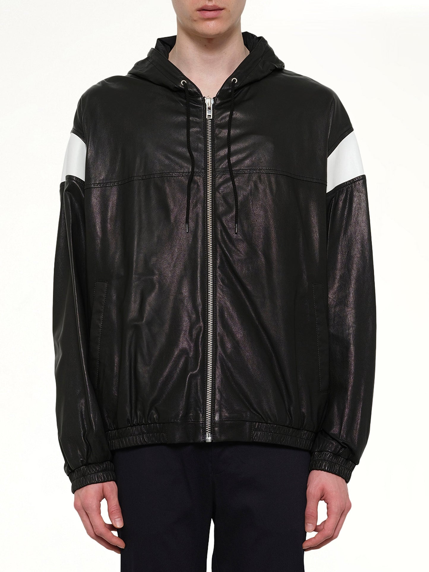 Image of Coats & Jackets. Product name - Hyper Logo Leather Jacket in Black colour by brand - KENZO