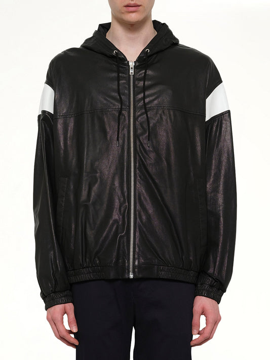 Image of Coats & Jackets. Product name - Hyper Logo Leather Jacket in Black colour by brand - KENZO
