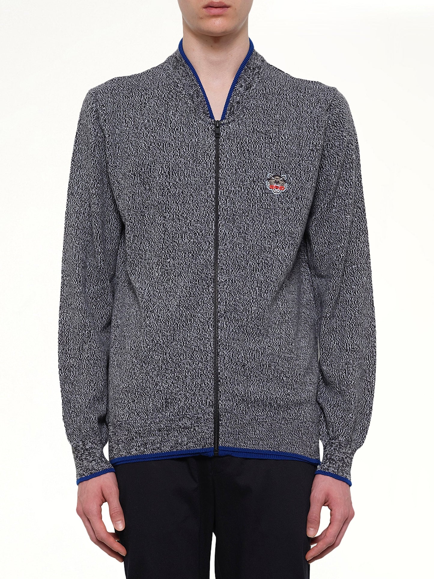 Image of a model wearing Outerwear. Product name - Tiger Zip Cardigan in Anthracite colour by brand - KENZO