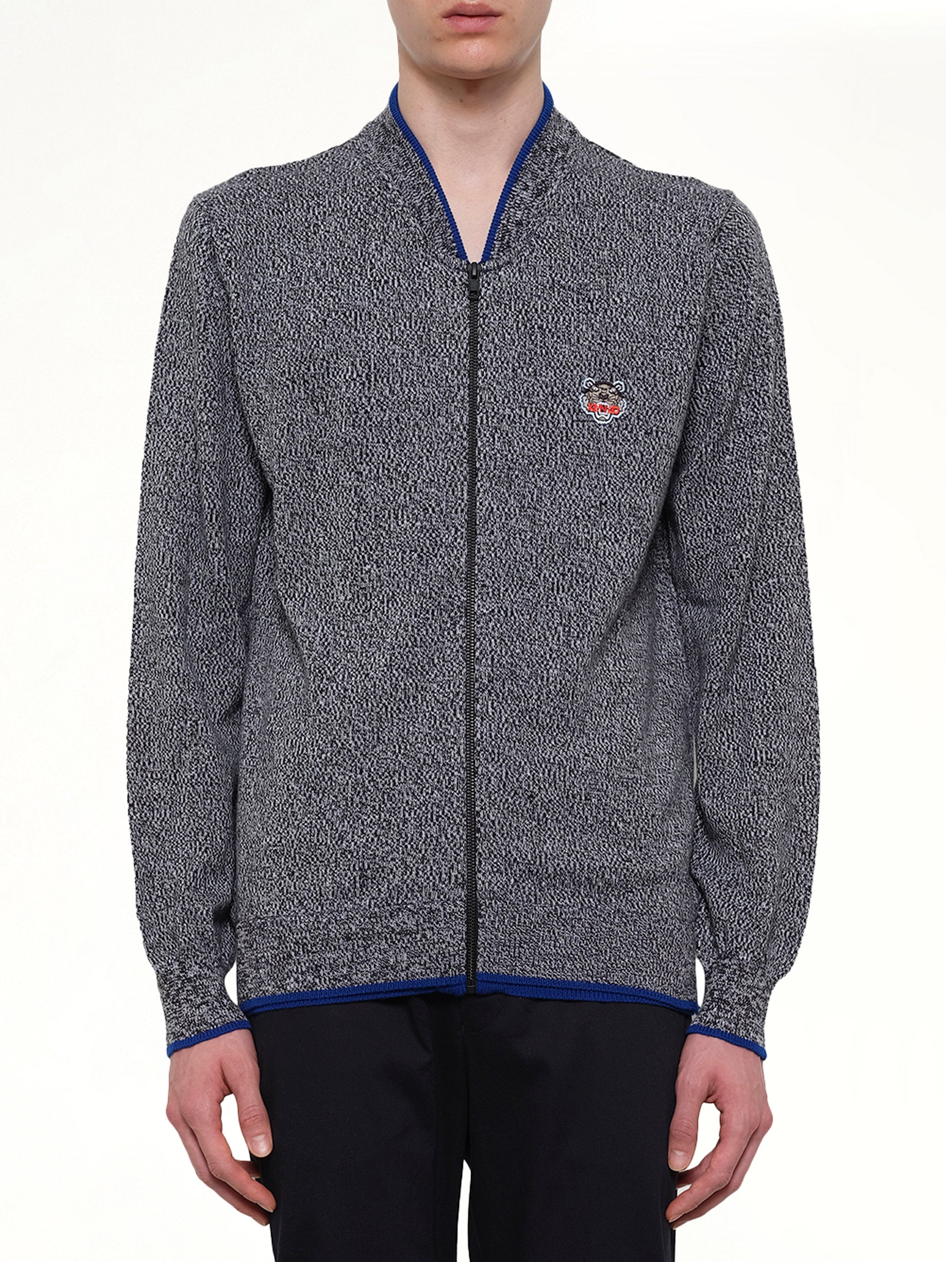 Image of a model wearing Outerwear. Product name - Tiger Zip Cardigan in Anthracite colour by brand - KENZO
