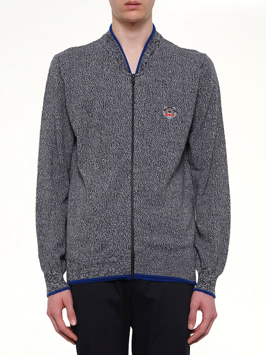 Image of a model wearing Outerwear. Product name - Tiger Zip Cardigan in Anthracite colour by brand - KENZO