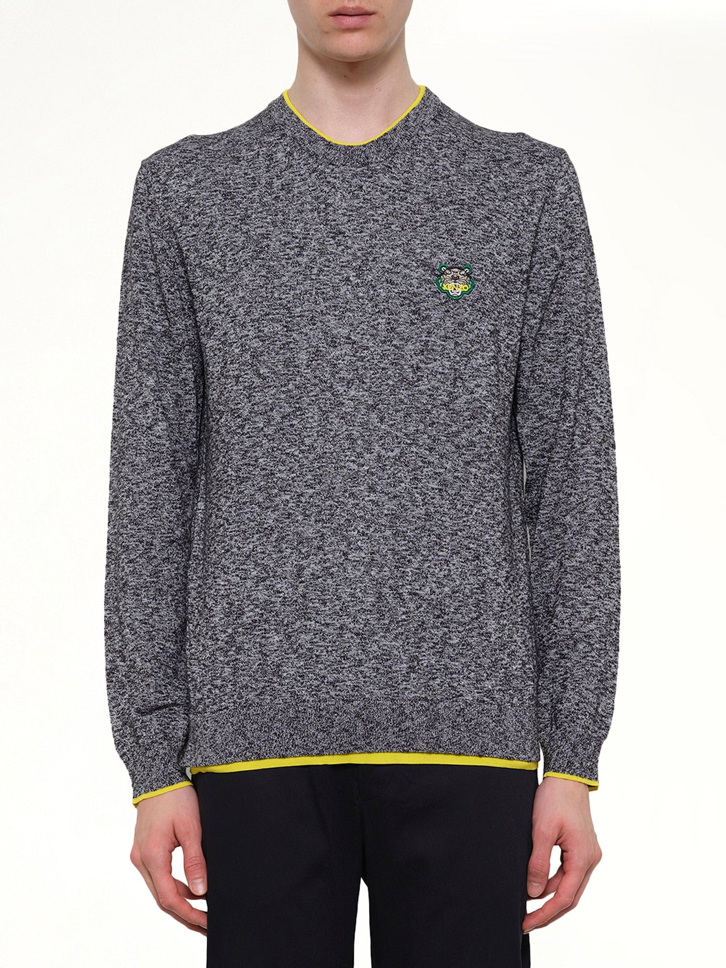 Image of a model wearing Outerwear. Product name - Tiger Knit Sweatshirt in Anthracite colour by brand - KENZO