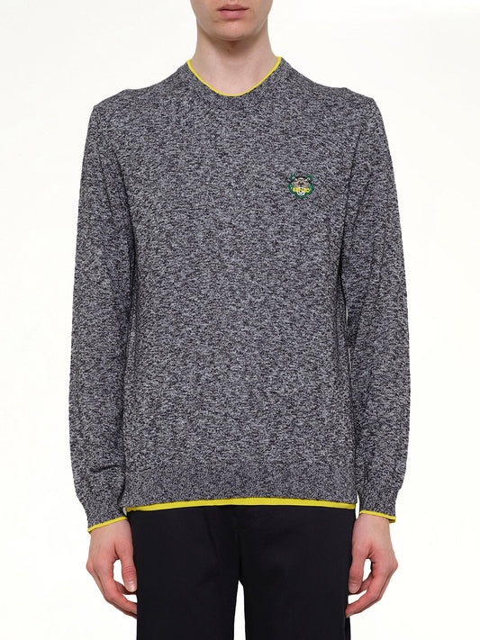 Image of a model wearing Outerwear. Product name - Tiger Knit Sweatshirt in Anthracite colour by brand - KENZO