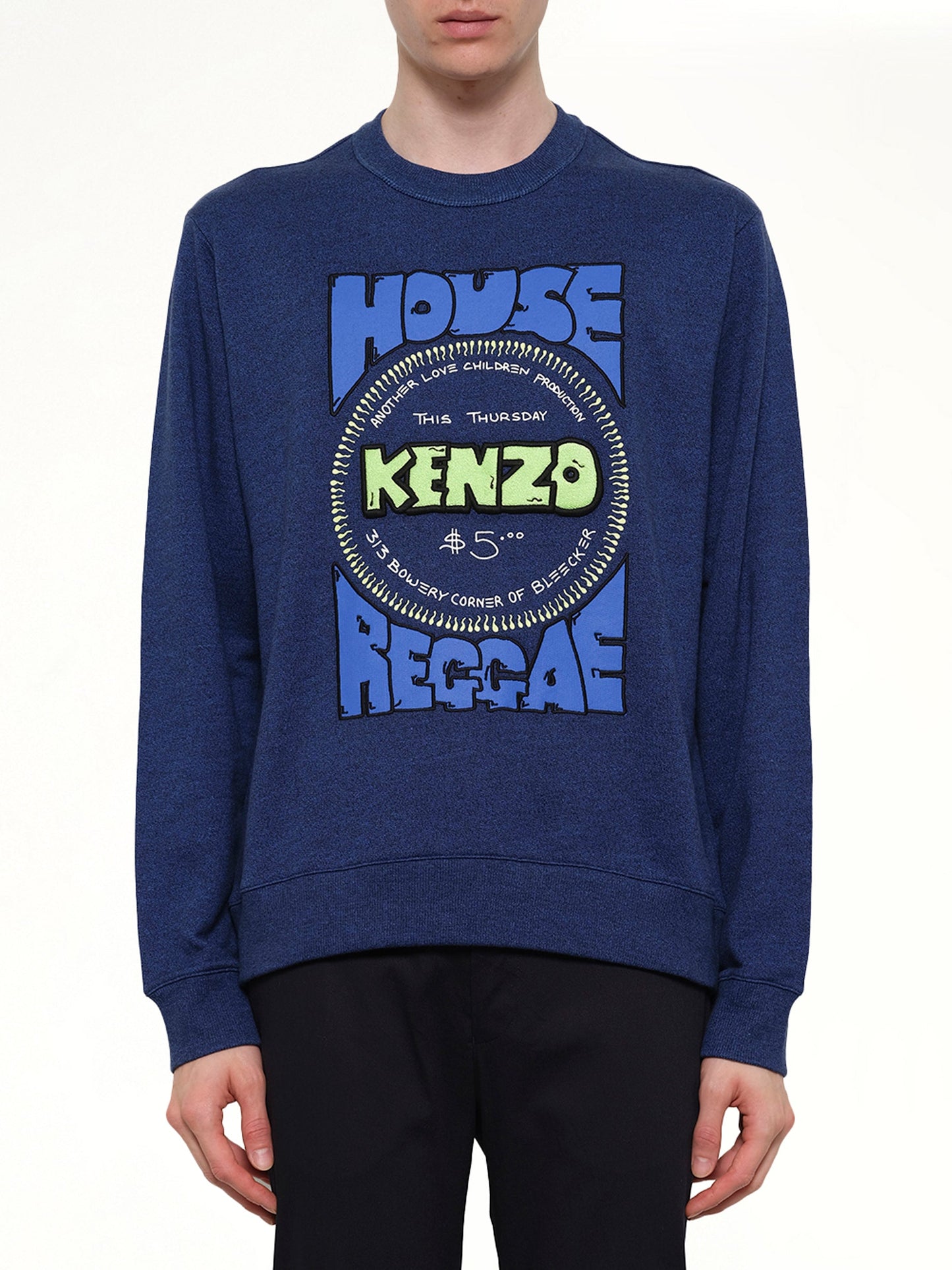 Image of a model wearing Outerwear. Product name - Logo Sweatshirt In Blue in Blue colour by brand - KENZO