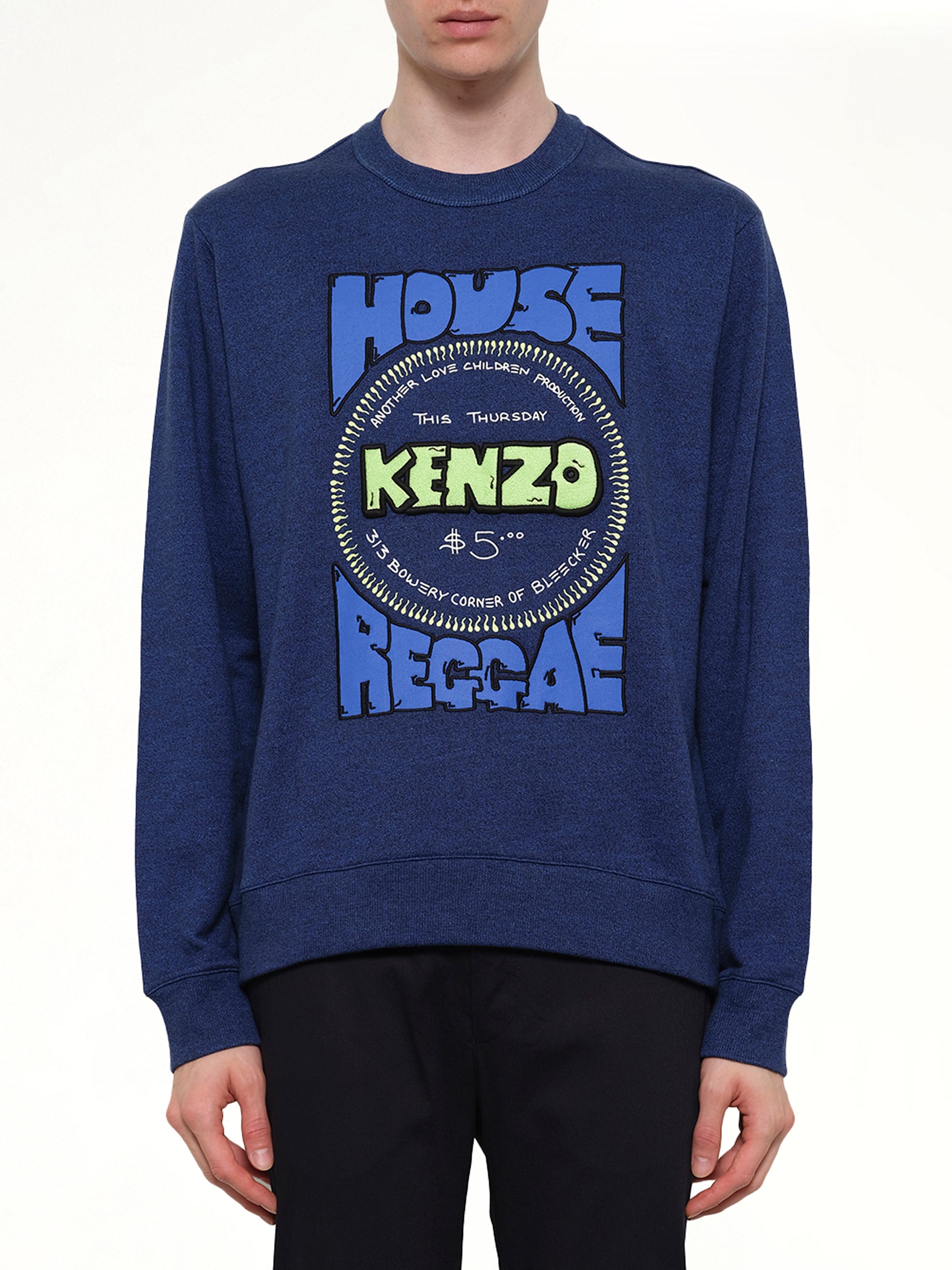 Image of a model wearing Outerwear. Product name - Logo Sweatshirt In Blue in Blue colour by brand - KENZO