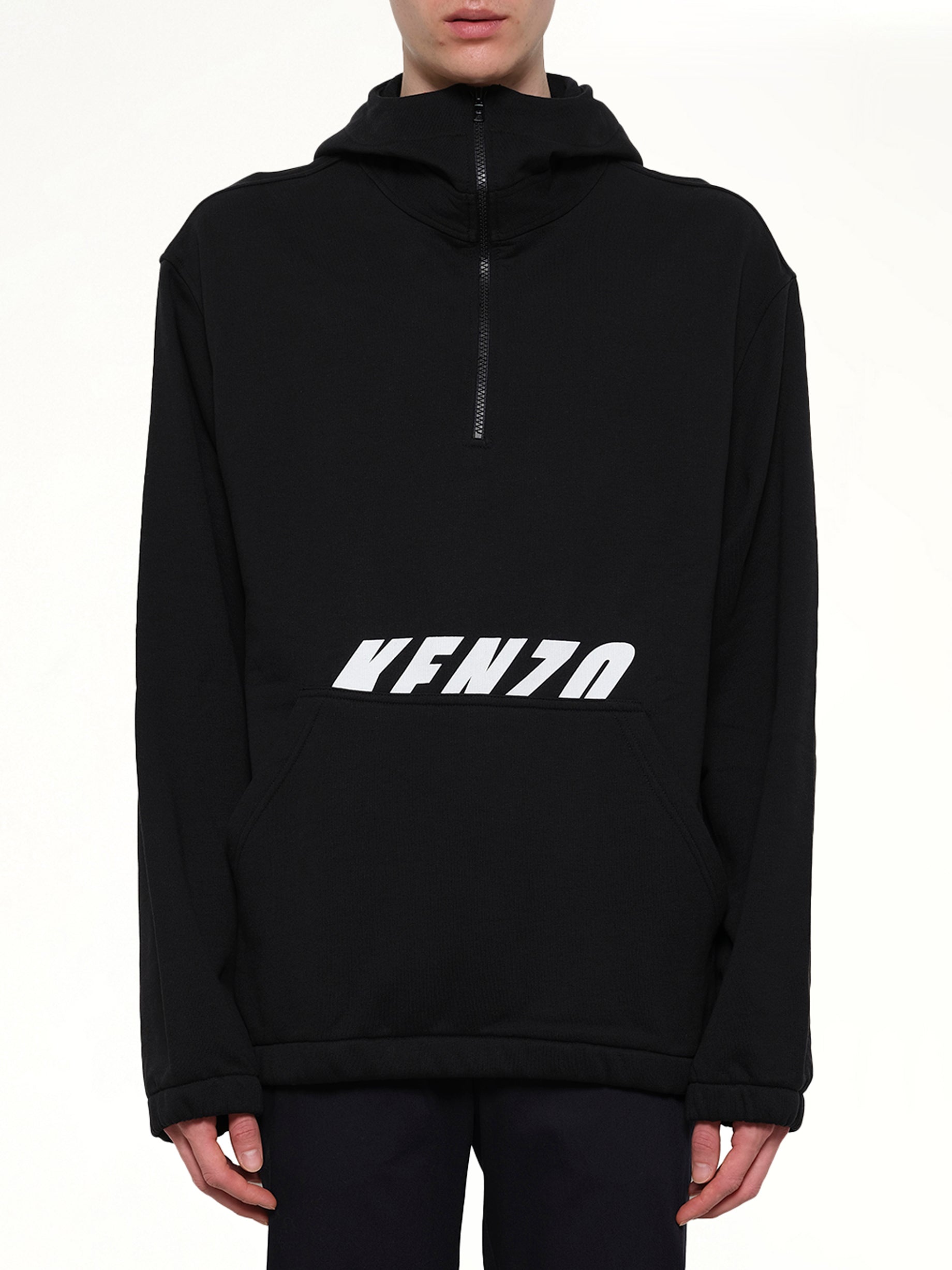 Image of a model wearing Outerwear. Product name - Ski Hood Sweatshirt in Black colour by brand - KENZO