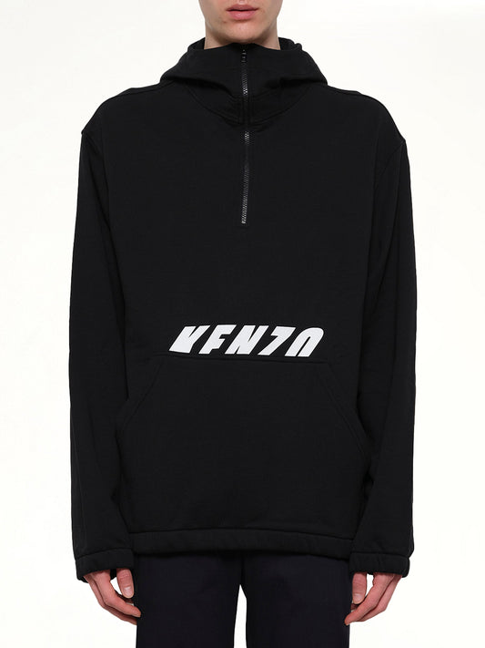 Image of a model wearing Outerwear. Product name - Ski Hood Sweatshirt in Black colour by brand - KENZO