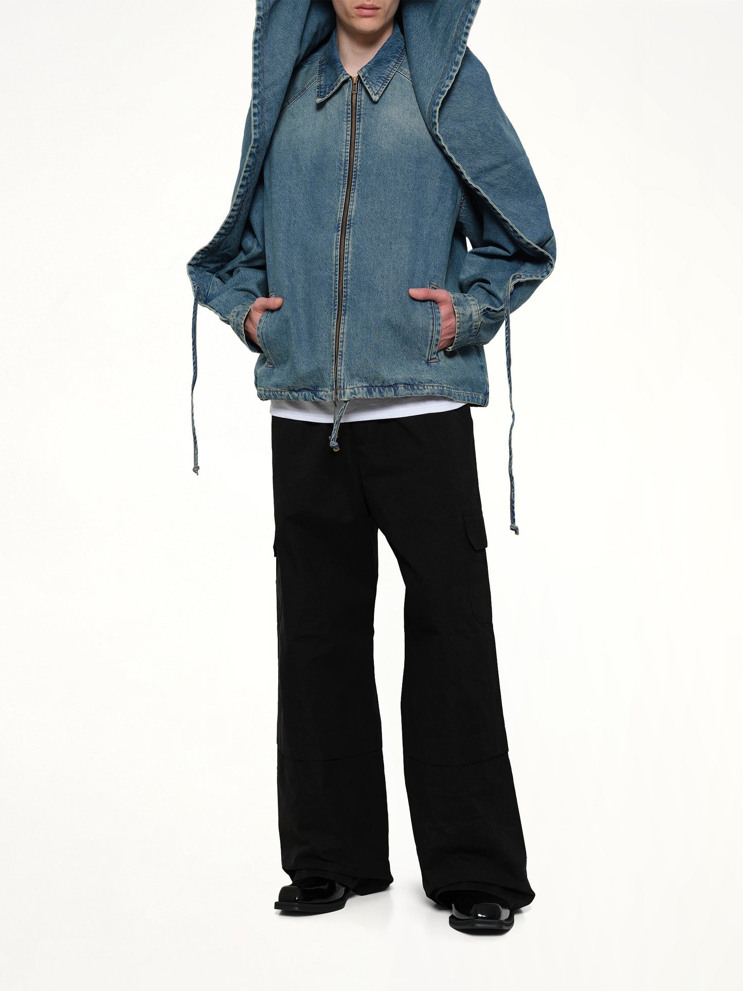 EGONLAB Convertible Hooded Denim Jacket (Blue)