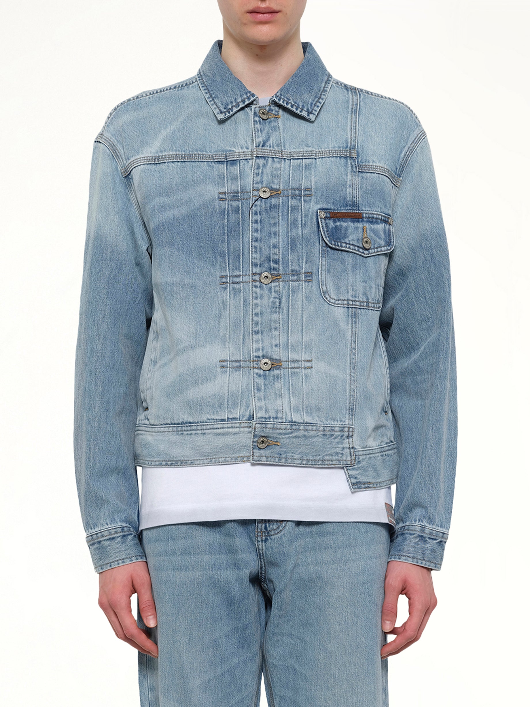 Image of Coats & Jackets. Product name - FCW x Lee Denim Jacket in Blue colour by brand - FENG CHEN WANG