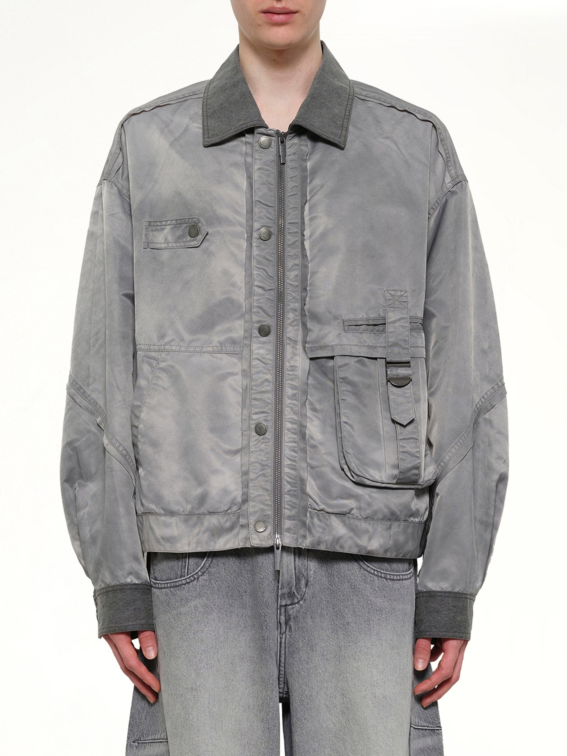 Image of Coats & Jackets. Product name - Sandwashed Nylon Jacket in Grey colour by brand - FENG CHEN WANG
