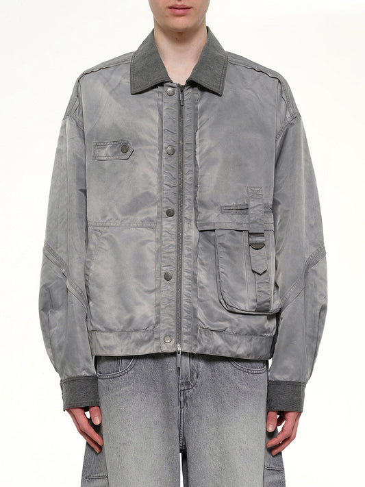 Image of Coats & Jackets. Product name - Sandwashed Nylon Jacket in Grey colour by brand - FENG CHEN WANG