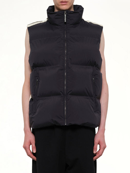 Image of Coats & Jackets. Product name - Classic Logo Track Down Vest in Black colour by brand - PALM ANGELS