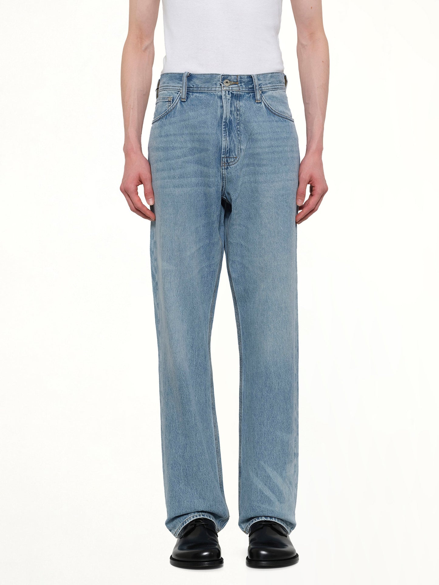 Image of Jeans. Product name - FCW x Lee Straight Jeans in Blue colour by brand - FENG CHEN WANG