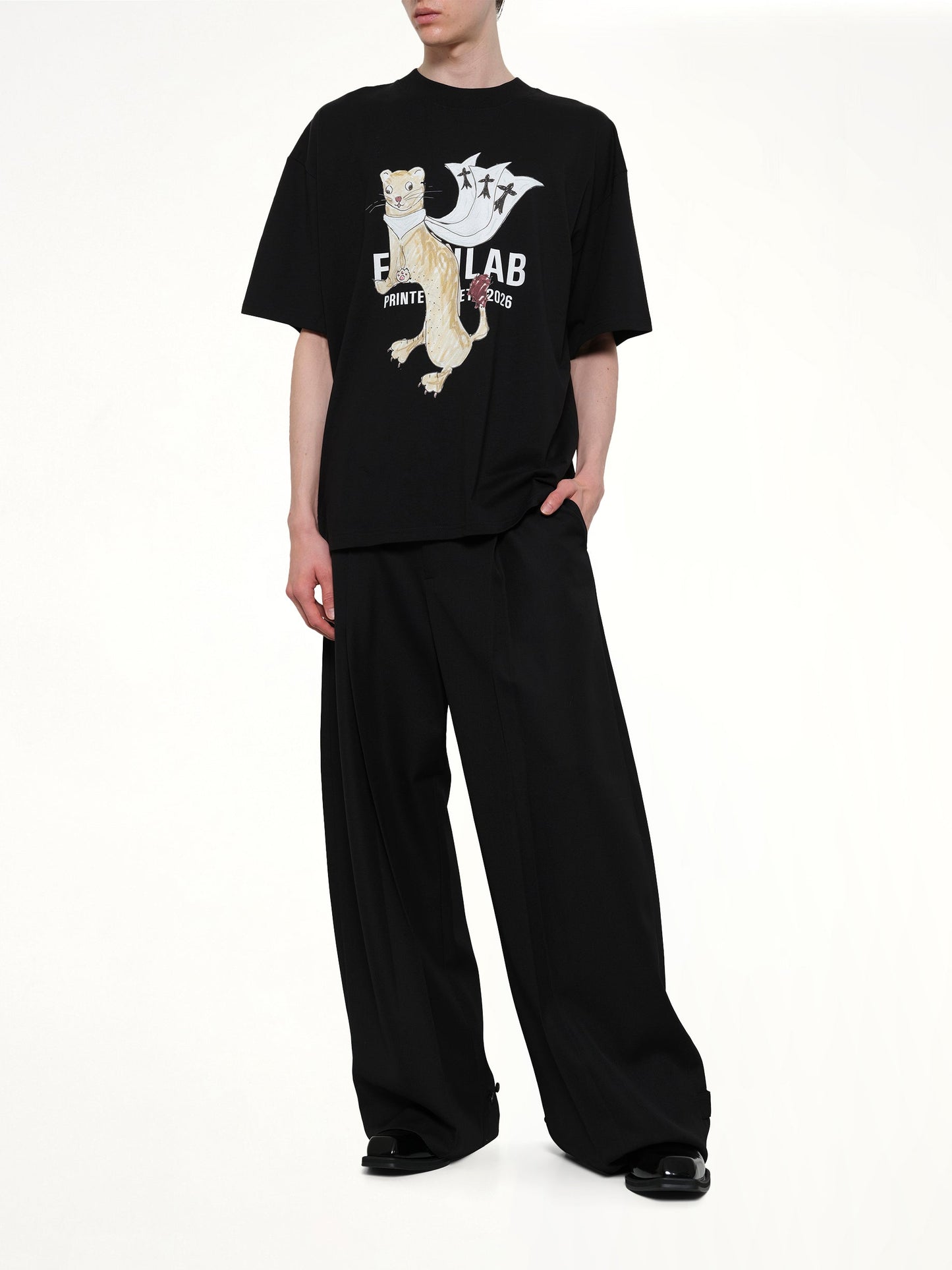 EGONLAB Fluid Tailored Wide Leg Pants (Black)