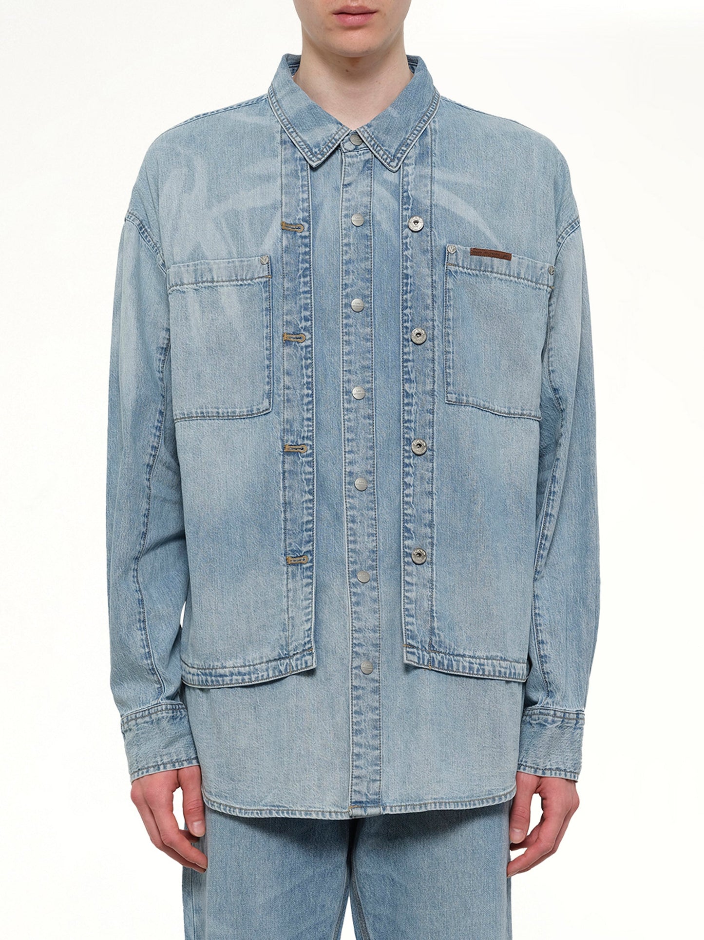 Image of Shirts. Product name - FCW x Lee Denim Shirt in Blue colour by brand - FENG CHEN WANG