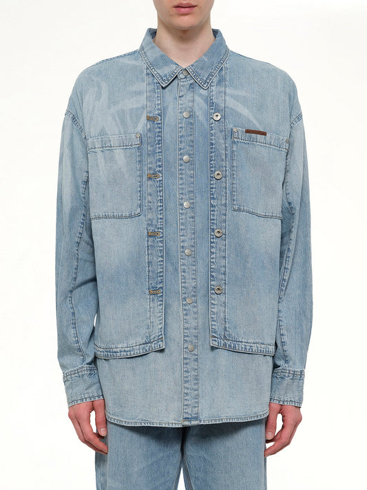 Image of Shirts. Product name - FCW x Lee Denim Shirt in Blue colour by brand - FENG CHEN WANG